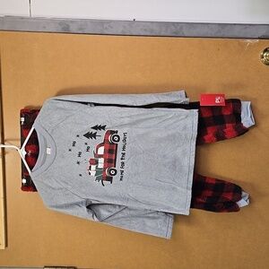Petit Lem Size 10/12 Grey Red Fleece Pajama Holiday Set